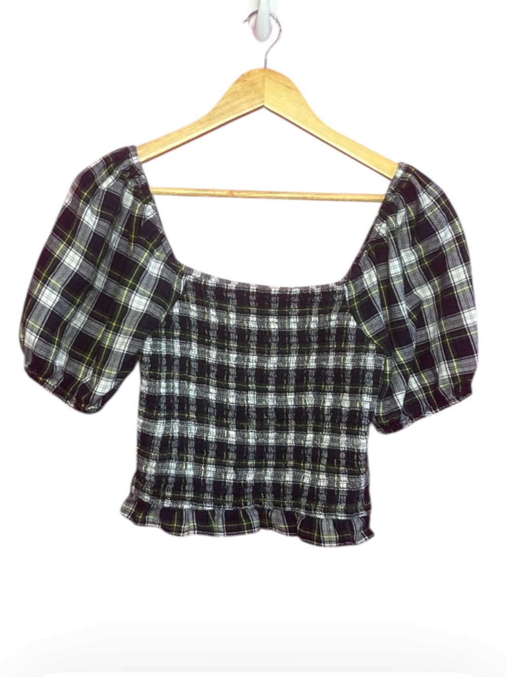 American Eagle Smocked Plaid Crop Top Small
